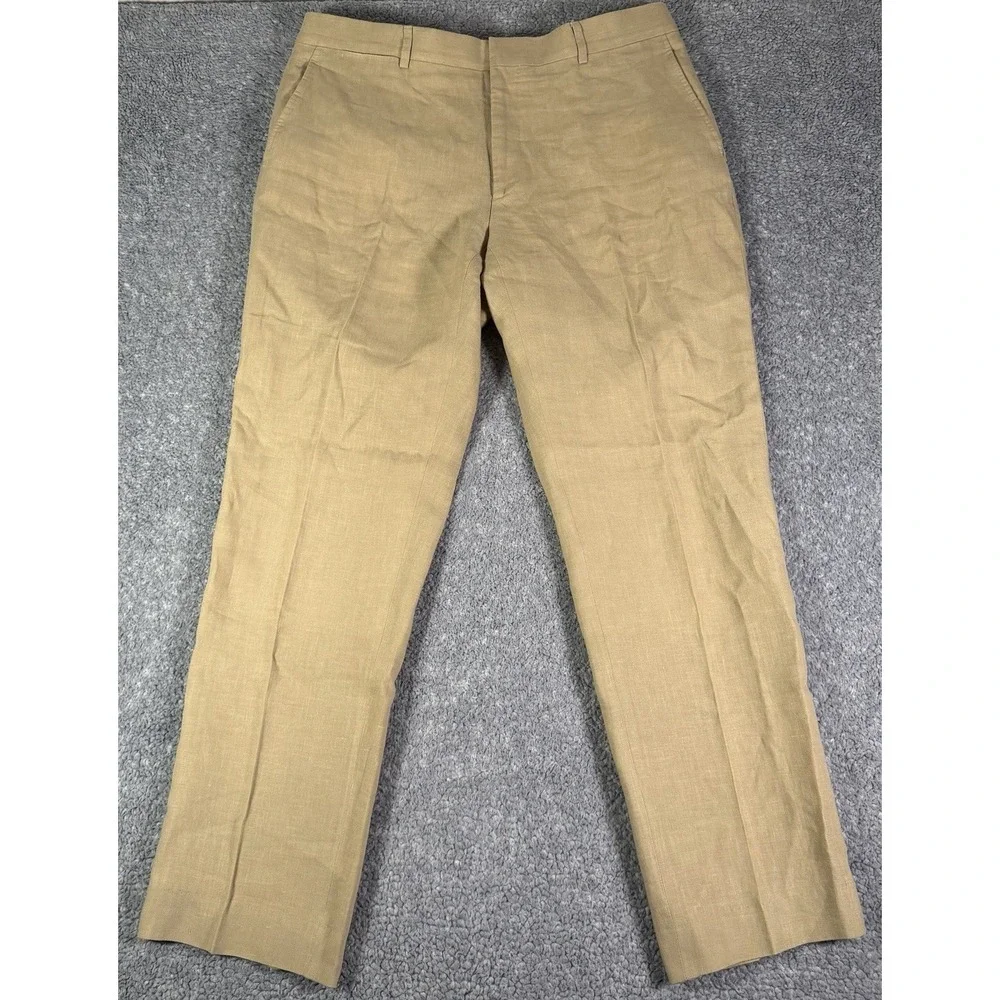 Polo Ralph Lauren 36x30 Tan 100% Linen Mens Dress Pants Trousers Made In Italy